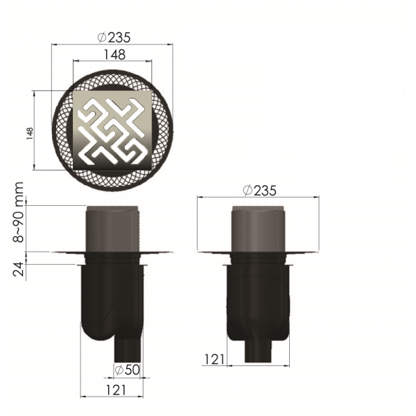 Душевой трап (15х15) Berges Wasserhaus Platz Antik 094061 бронза